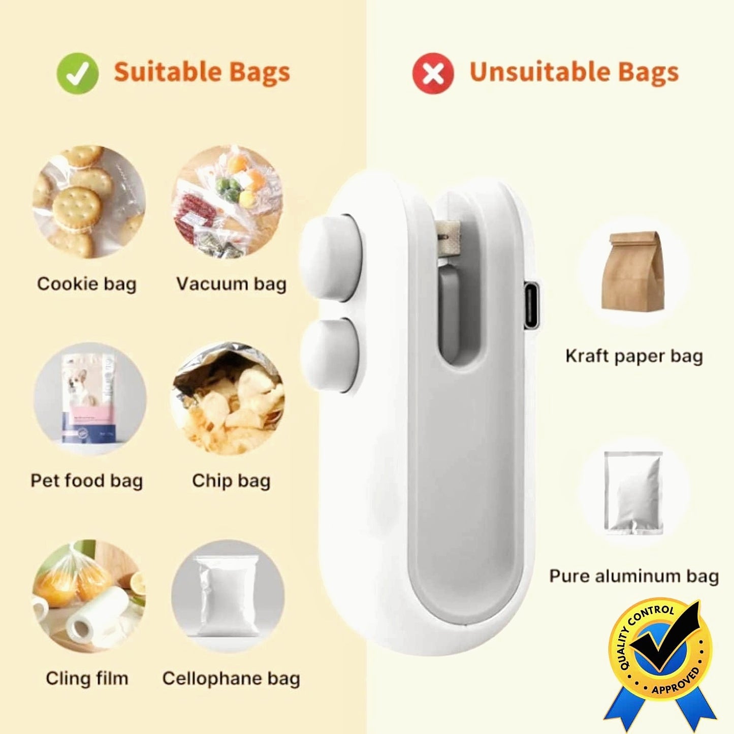Mini vacuum Sealer with Cutter 2in1 USB Rechargeable Magnetic Food Bag Manual Vacuum Bag Sealer