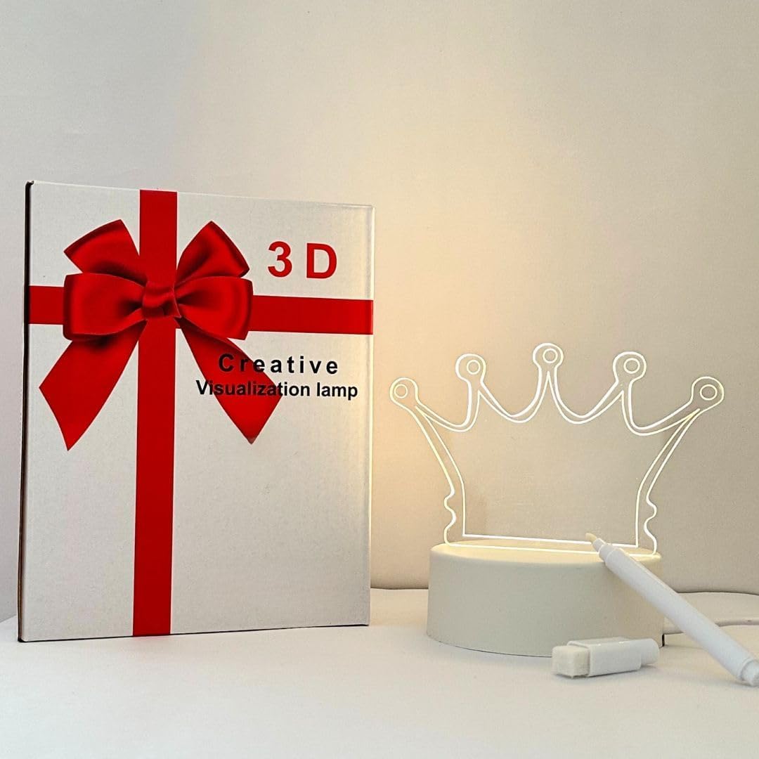 3D Creative Visualization LED Lamp, Rewritable Message Board Night Light, Warm White LED (Crown)