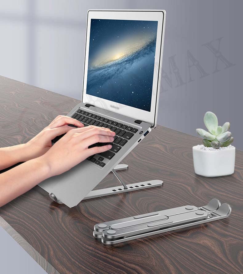 MicroBirdss Premium Metal Folding Laptop Stand | Mini Portable Cross-Leg Riser | Non-Slip Tabletop Support