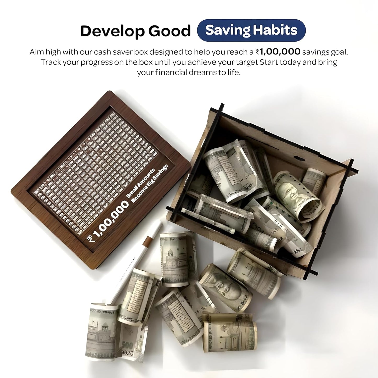 Premium Wooden Money Bank | Coin Box with Carved Design | Savings Box / Cash Vault / Piggy Bank (1Lakh Capacity)