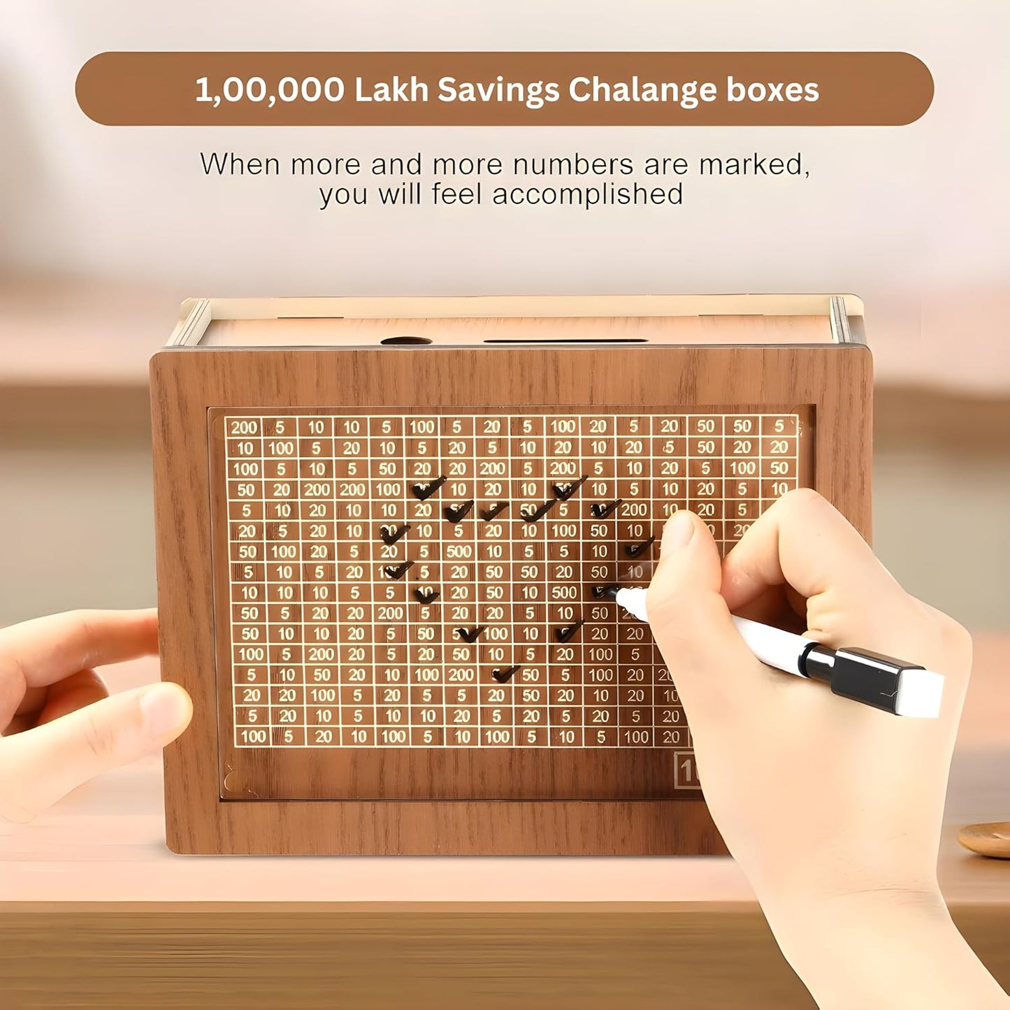 Premium Wooden Money Bank | Coin Box with Carved Design | Savings Box / Cash Vault / Piggy Bank (1Lakh Capacity)