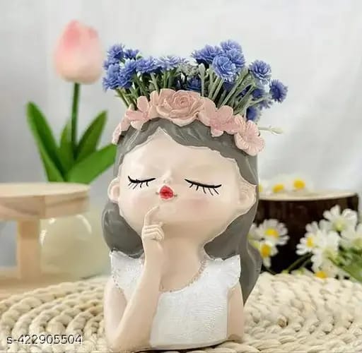 Handcrafted Dreamy Floral Girl Headband Design Planter/Flower Pot For Table Top Decorative Gardening Pot for Living Room, Home & Office Decor (Size 11cmx9cm) 0.00% off