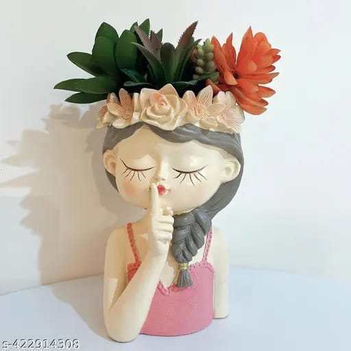 Handcrafted Small Fairy Head Design Planter/Flower Pot For Table Top Decorative Gardening Pot for Living Room, Home & Office Decor (Size 11cmx9cm)