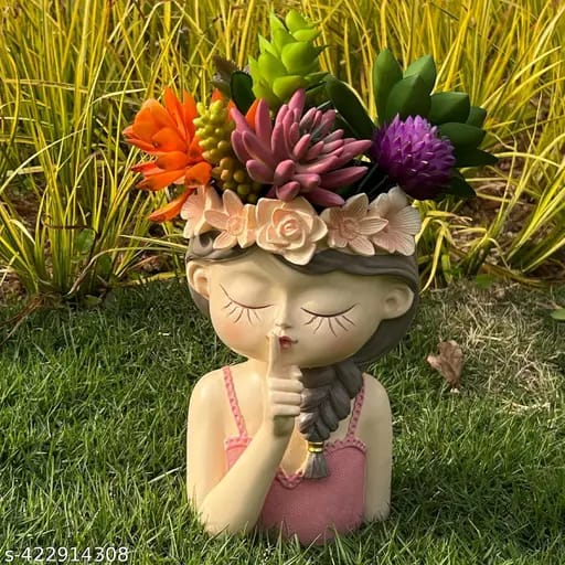 Handcrafted Small Fairy Head Design Planter/Flower Pot For Table Top Decorative Gardening Pot for Living Room, Home & Office Decor (Size 11cmx9cm)