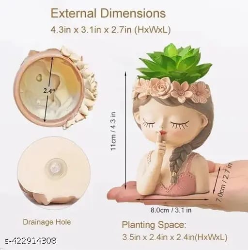 Handcrafted Small Fairy Head Design Planter/Flower Pot For Table Top Decorative Gardening Pot for Living Room, Home & Office Decor (Size 11cmx9cm)