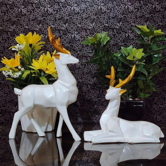 White Deer/Hiran Showpiece Couple Resin Deers Statue