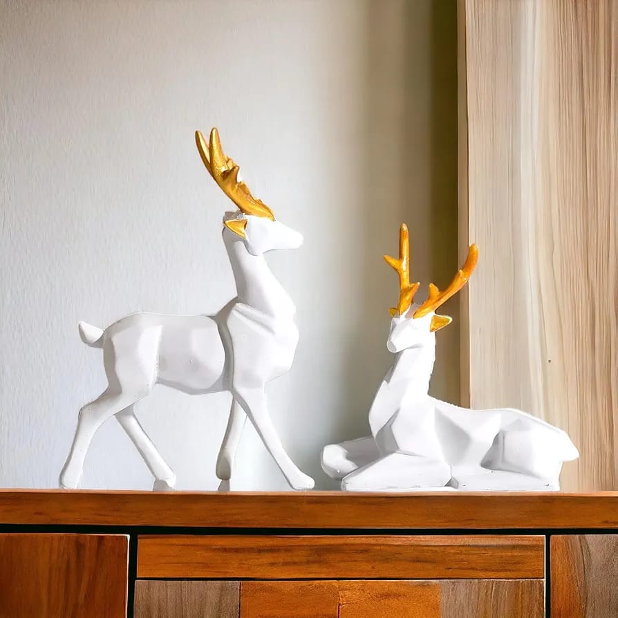 White Deer/Hiran Showpiece Couple Resin Deers Statue