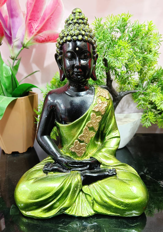 Big Size Black& Green Colour Meditation/Dhyan Buddha Statue Lord Figurine
