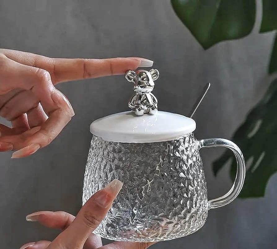 Cute Teddy Bear Lidded Mug with Spoon