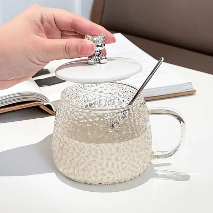 Cute Teddy Bear Lidded Mug with Spoon