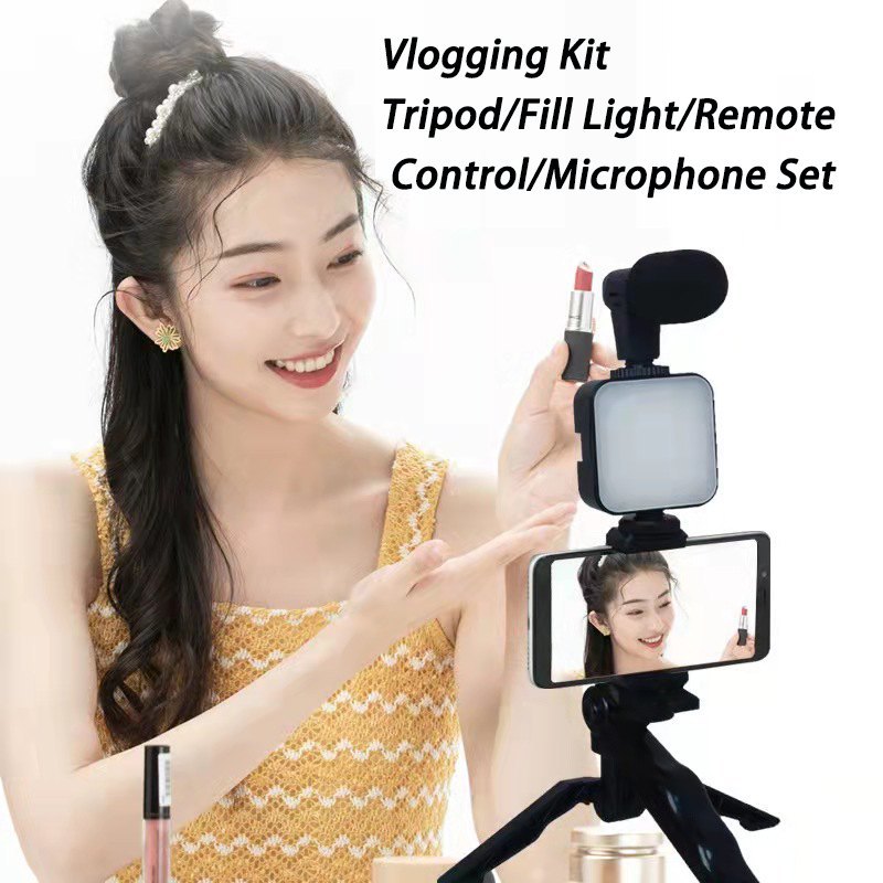 6-in-1 Vlogging Kit for Android with Tripod, Mini LED Light, Cardioid Microphone, Phone Clip – Perfect for Live Streaming, YouTube, Instagram & Video Calls