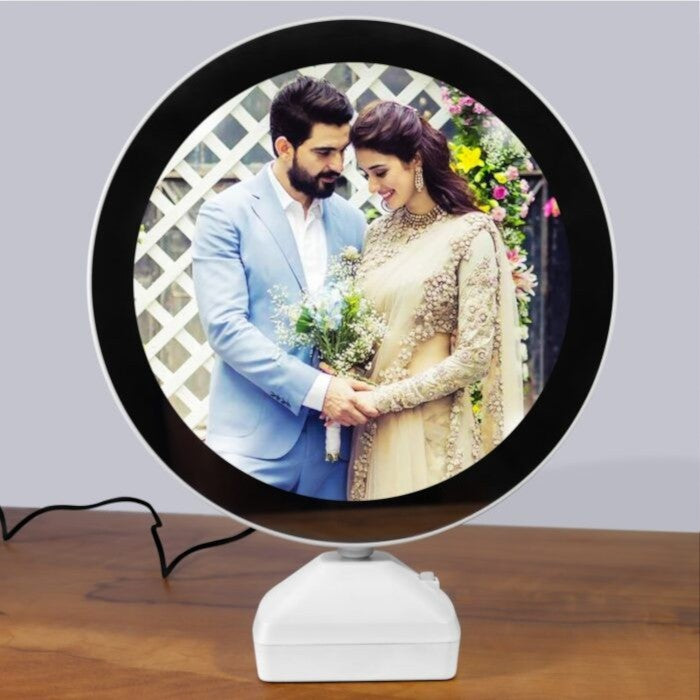 Magic Mirror LED Photo Frame – Decorative Round Mirror with Light for Tabletop or Wall