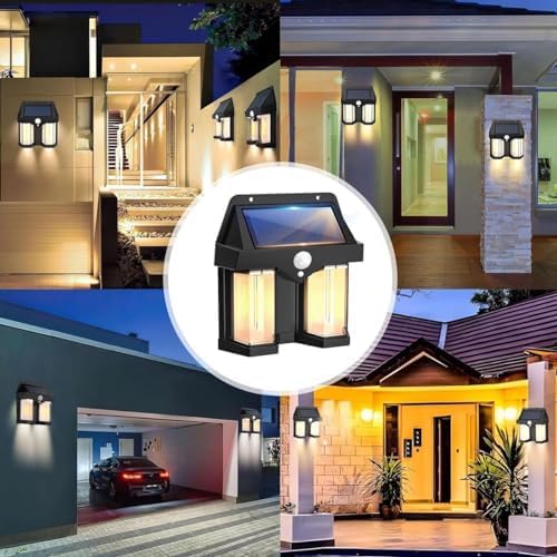 Solar Double Bulb Wall Lamp Outdoor Waterproof Up and Down Lighting, Solar LED Wall Light Induction Lamp Villa Garden Lights, Yard