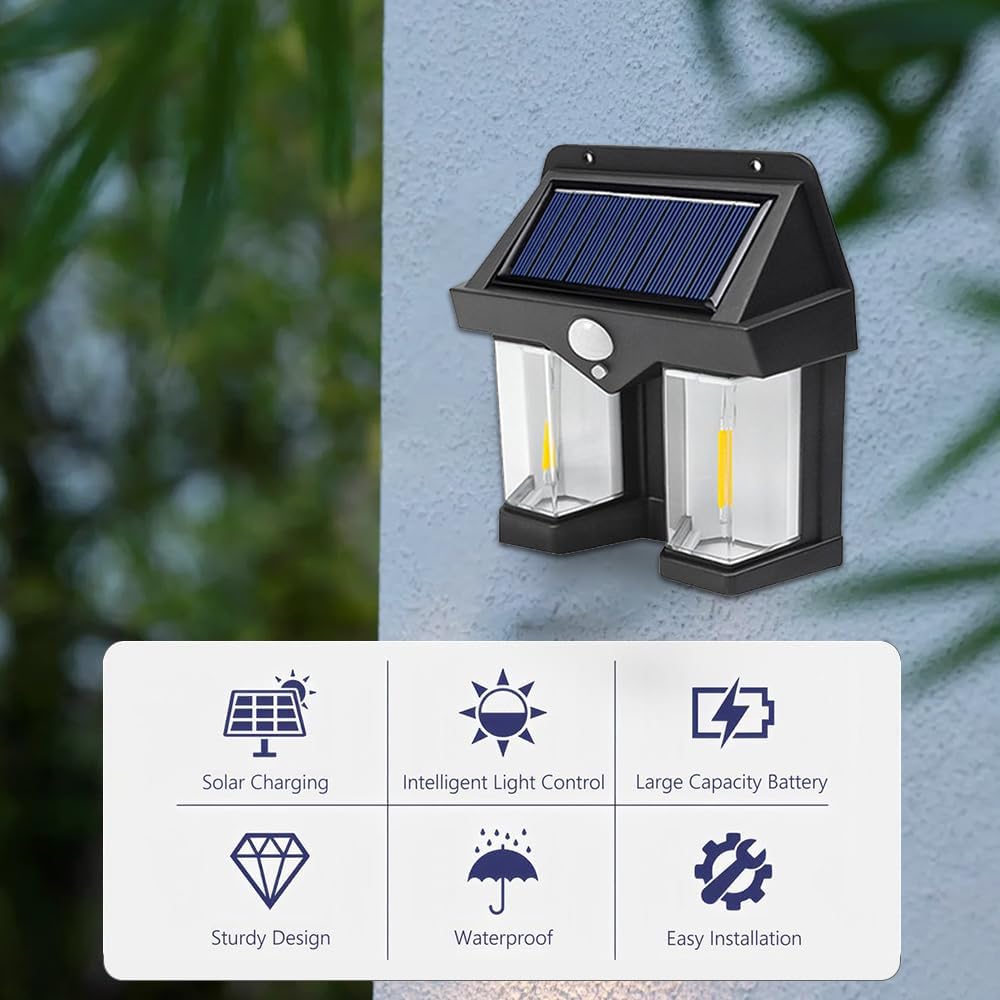 Solar Double Bulb Wall Lamp Outdoor Waterproof Up and Down Lighting, Solar LED Wall Light Induction Lamp Villa Garden Lights, Yard
