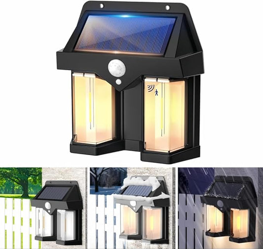 Solar Double Bulb Wall Lamp Outdoor Waterproof Up and Down Lighting, Solar LED Wall Light Induction Lamp Villa Garden Lights, Yard