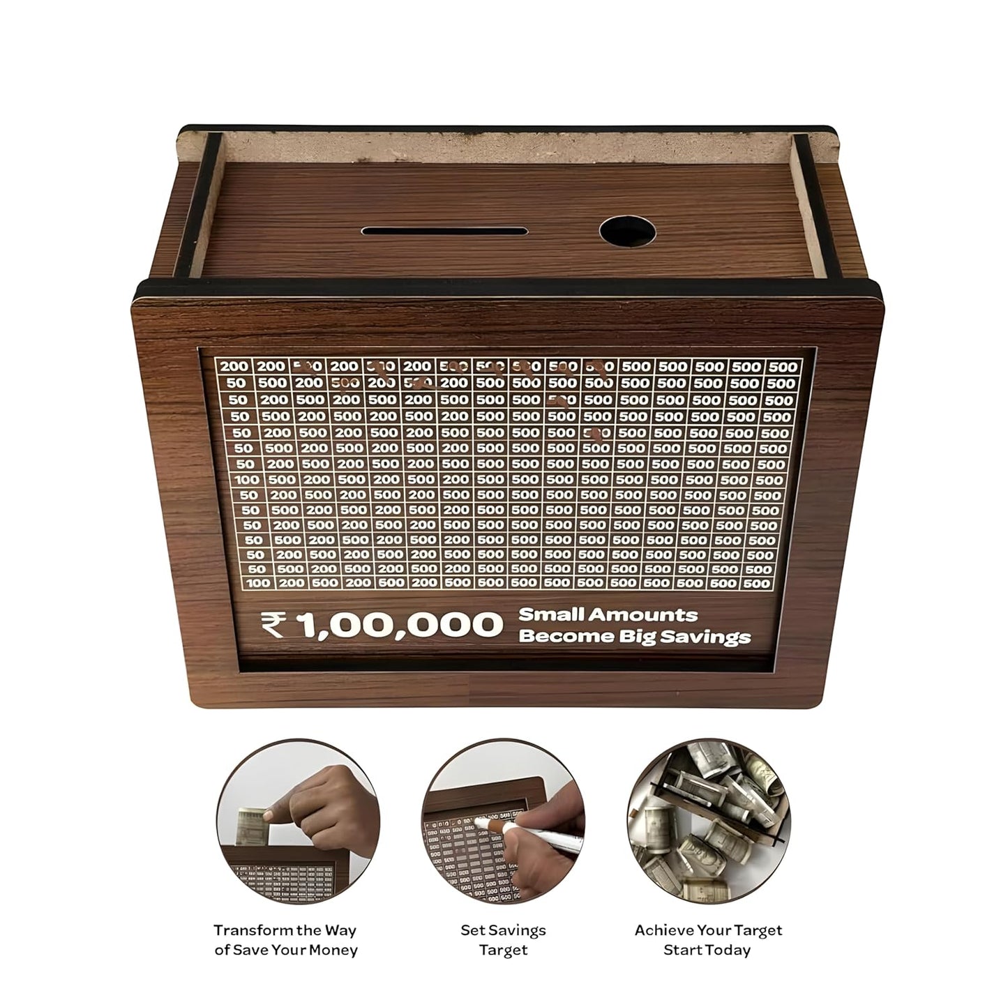 Premium Wooden Money Bank | Coin Box with Carved Design | Savings Box / Cash Vault / Piggy Bank (1Lakh Capacity)
