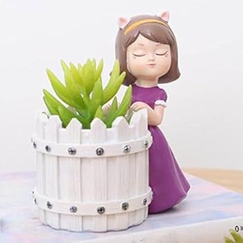 Handcrafted Girl With White Basket 🧺 Planter/Flower Pot For Table Top Decorative Gardening Pot for Living Room, Home & Office Decor (Size 11cmx10cm)
