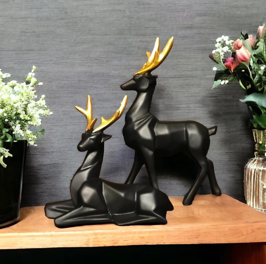 Black Deer/Hiran Showpiece Couple Resin Deers Statue