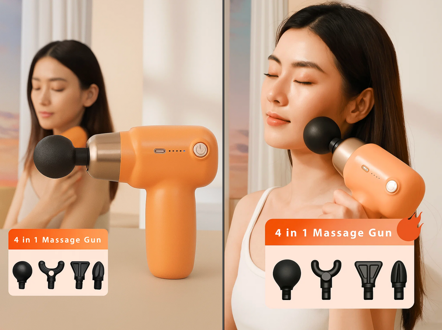 CyberVibe Massager Gun for Pain Relief with 4 Interchangeable Heads – Deep Tissue Therapy