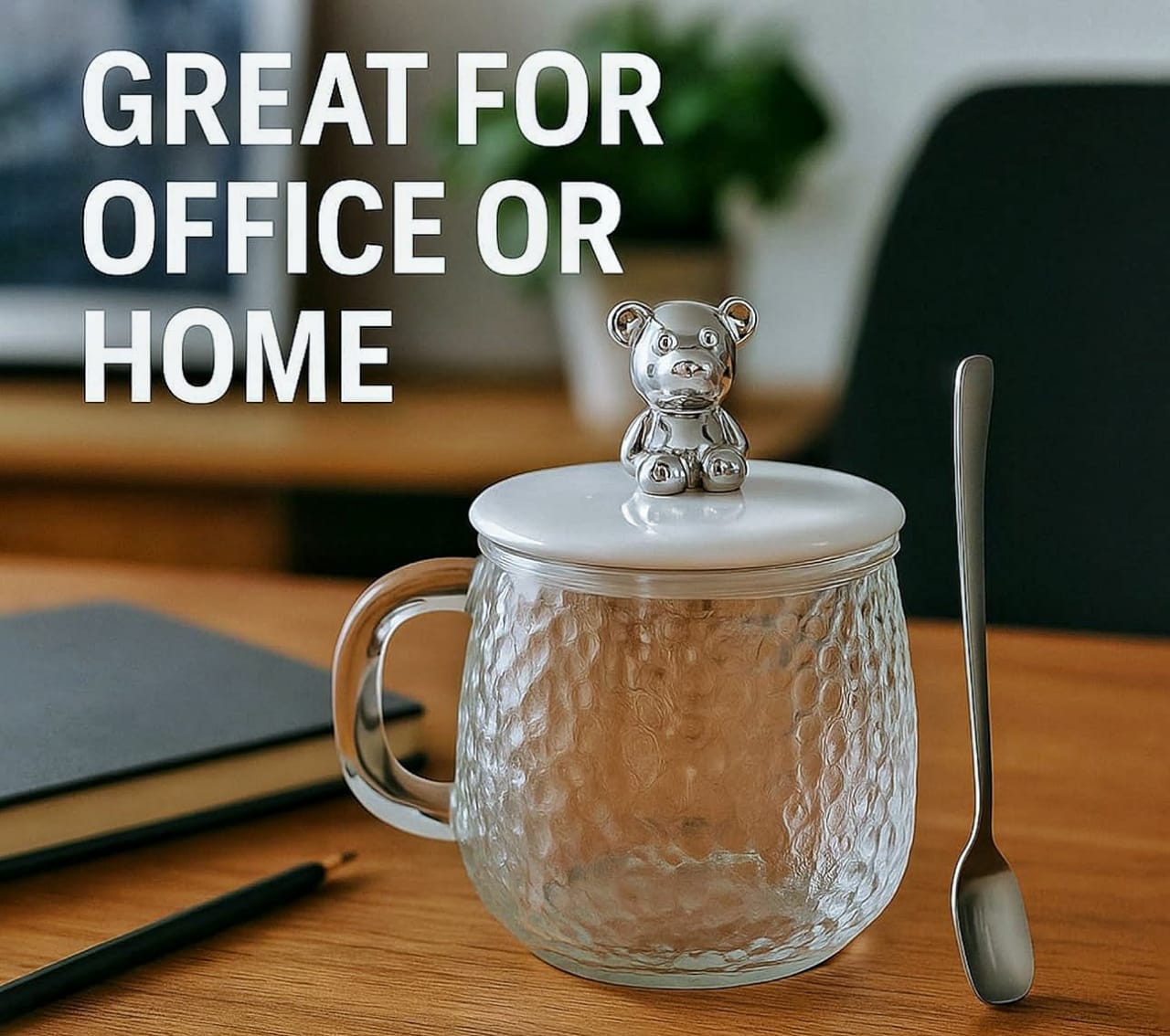 Cute Teddy Bear Lidded Mug with Spoon