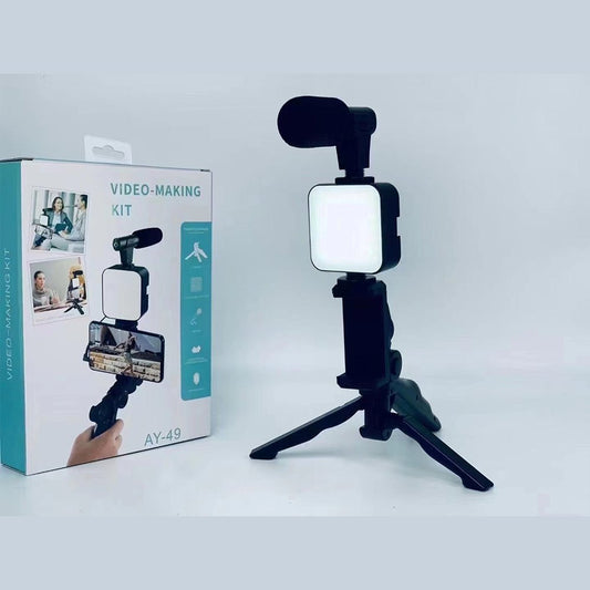 6-in-1 Vlogging Kit for Android with Tripod, Mini LED Light, Cardioid Microphone, Phone Clip – Perfect for Live Streaming, YouTube, Instagram & Video Calls