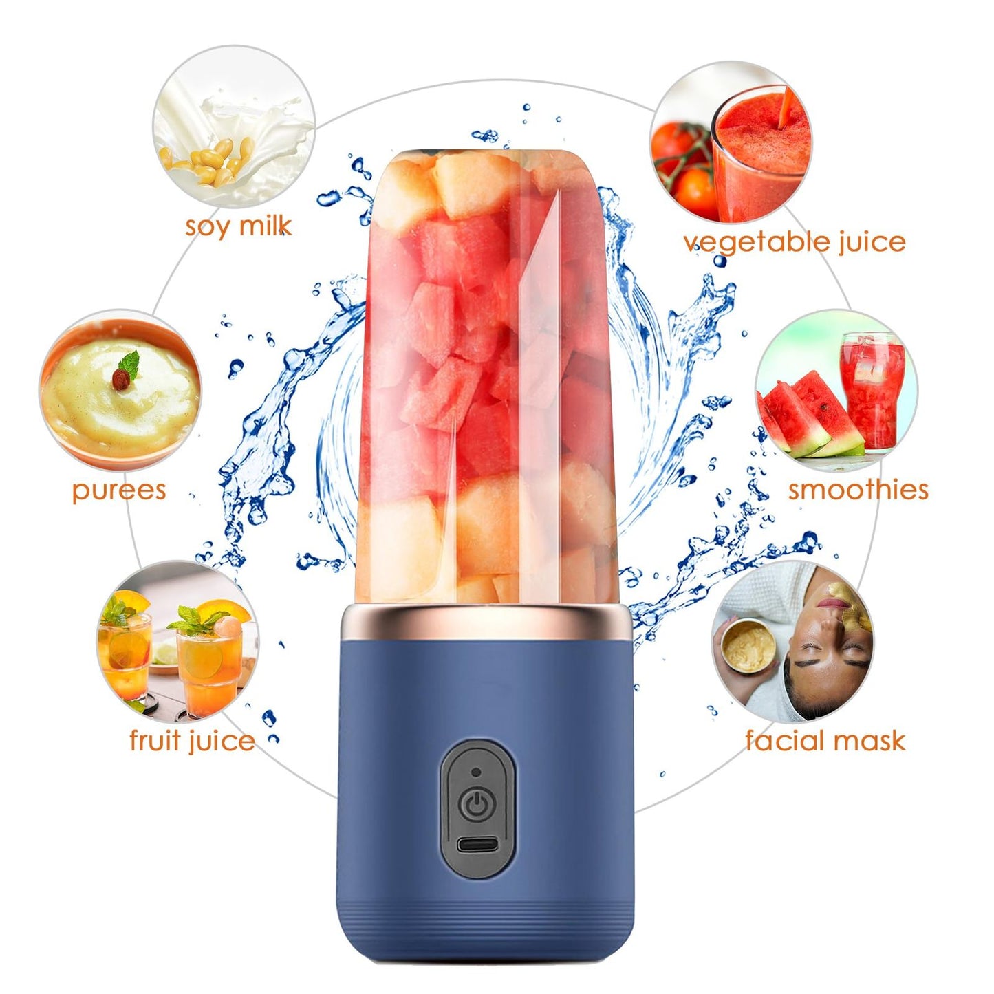 USB Rechargeable Portable Juicer Blender Bottle – Mini 6-Blade Smoothie Maker & Shake Mixer for Travel, Gym & Office – Lightweight, Compact Personal Juice Blender
